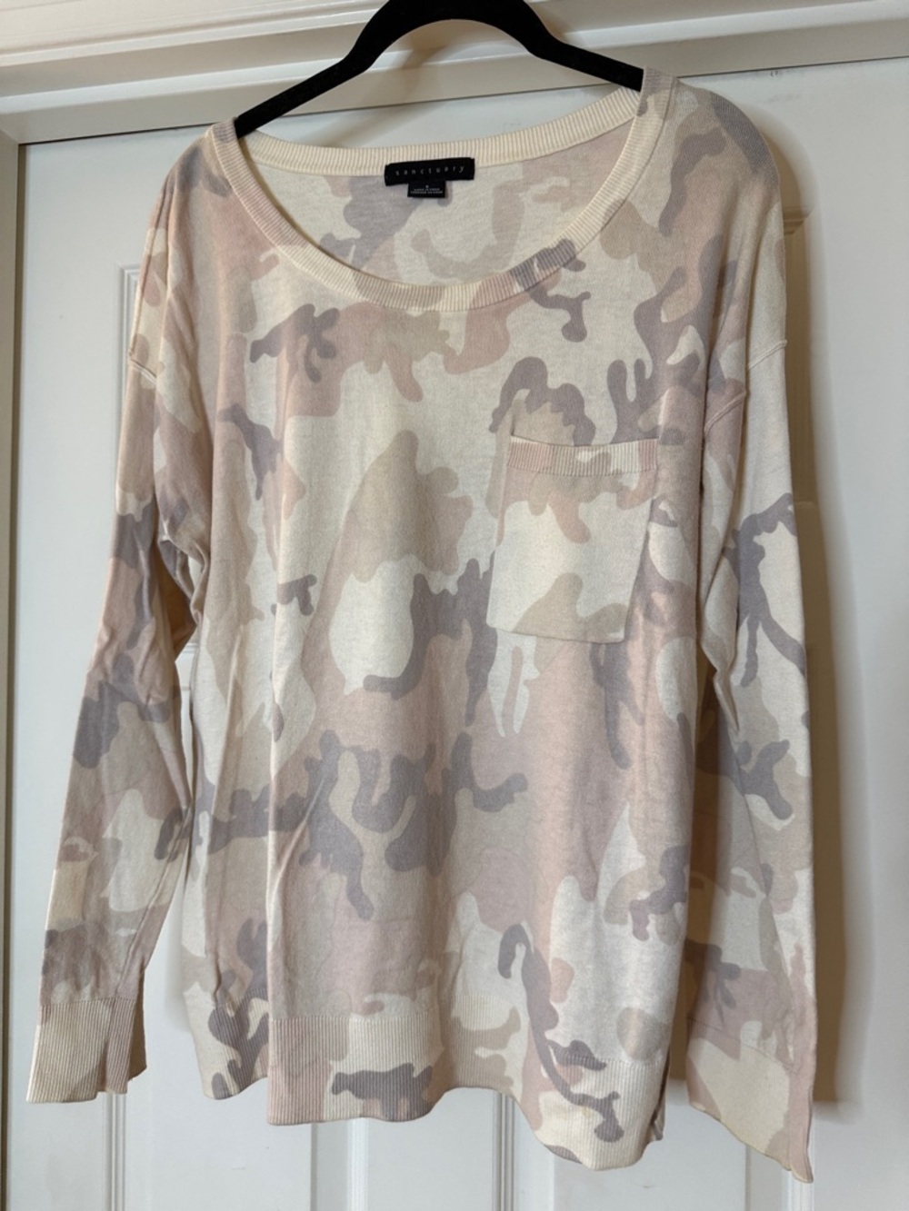 Sanctuary Women's Scoop Neck Sweater in Cream, Tan & Gray Camo